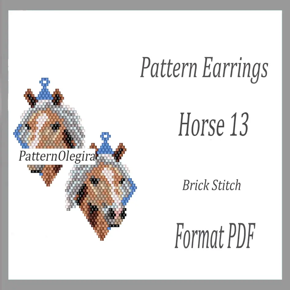 HORSE 13 Earrings bead pattern PDF Bead brick stitch pattern 1 Horse 13 Bead earrings pattern Horse beading pattern Bead earrings pattern Olegirabeadpatterns