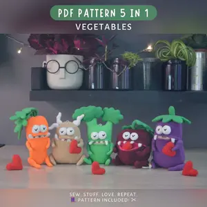 Veggie Plush Pattern Bundle – 5 Kawaii Secret-Mouth Toys