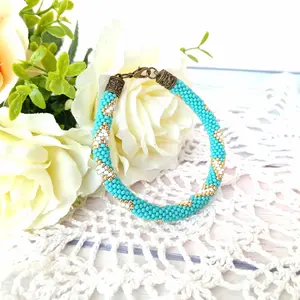 Mint bracelet Heart – gift for her – seed beads bracelet