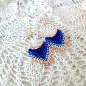 Blue fringe earrings – long beaded earrings – gift for her