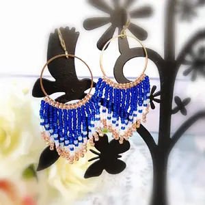 Blue fringe earrings – long beaded earrings – gift for her