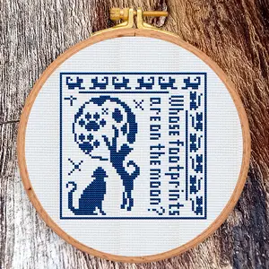 Cross stitch pattern Cat and the Moon Hoop