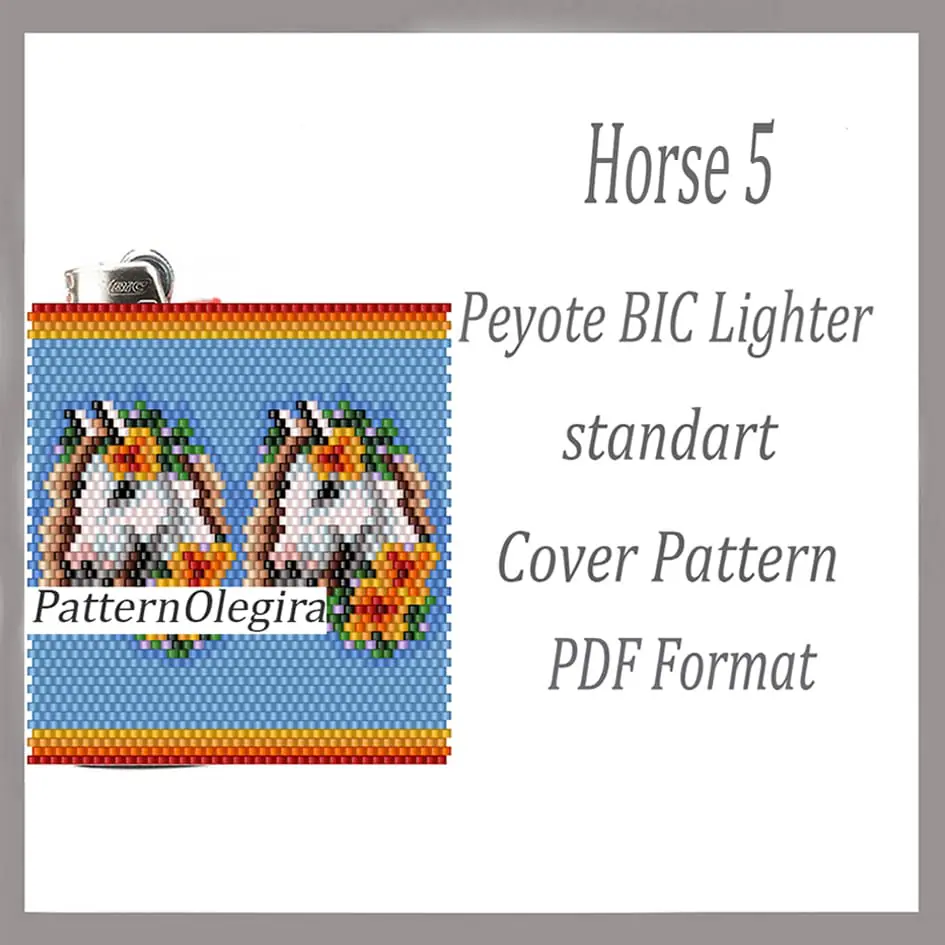 HORSE 5 bead pattern PDF file Bead cover lighter BIC 1 Horse 5 beading lighter cover pattern Beading patterns Bead peyote pattern Olegirabeadpatterns