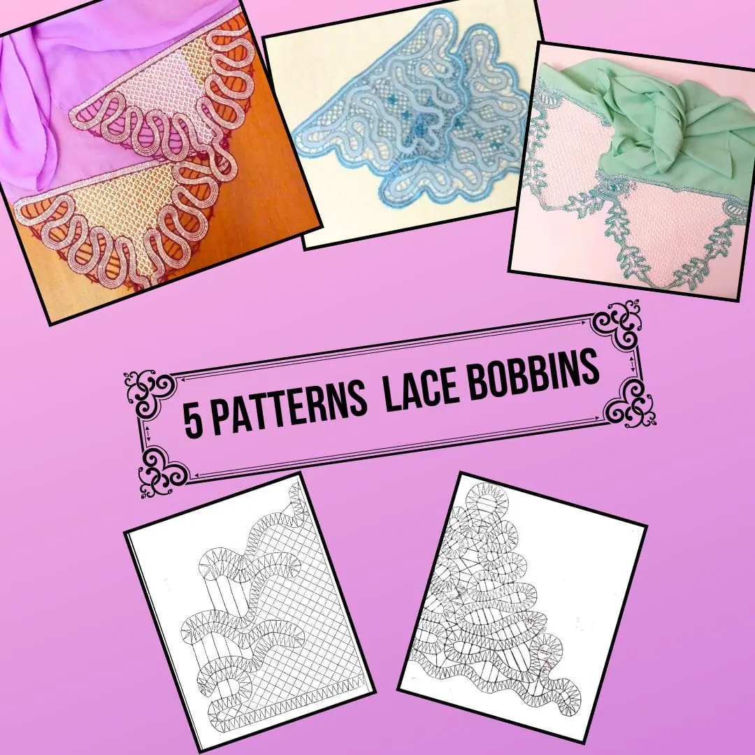 5 bobbin lace patterns for scarf. pdf printable.