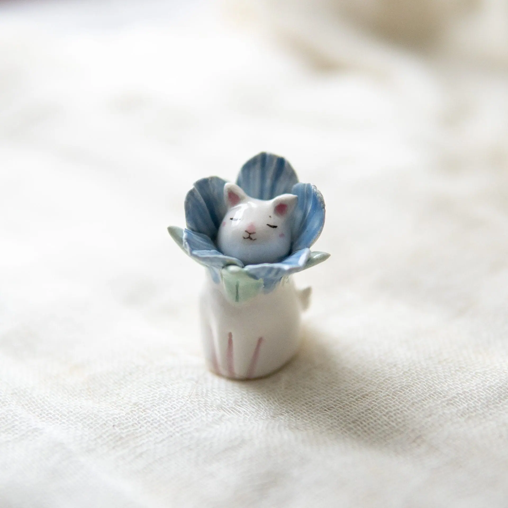 Whimsical Ceramic Flower Cat Figurine 1 Whimsical Ceramic Flower Cat Figurine