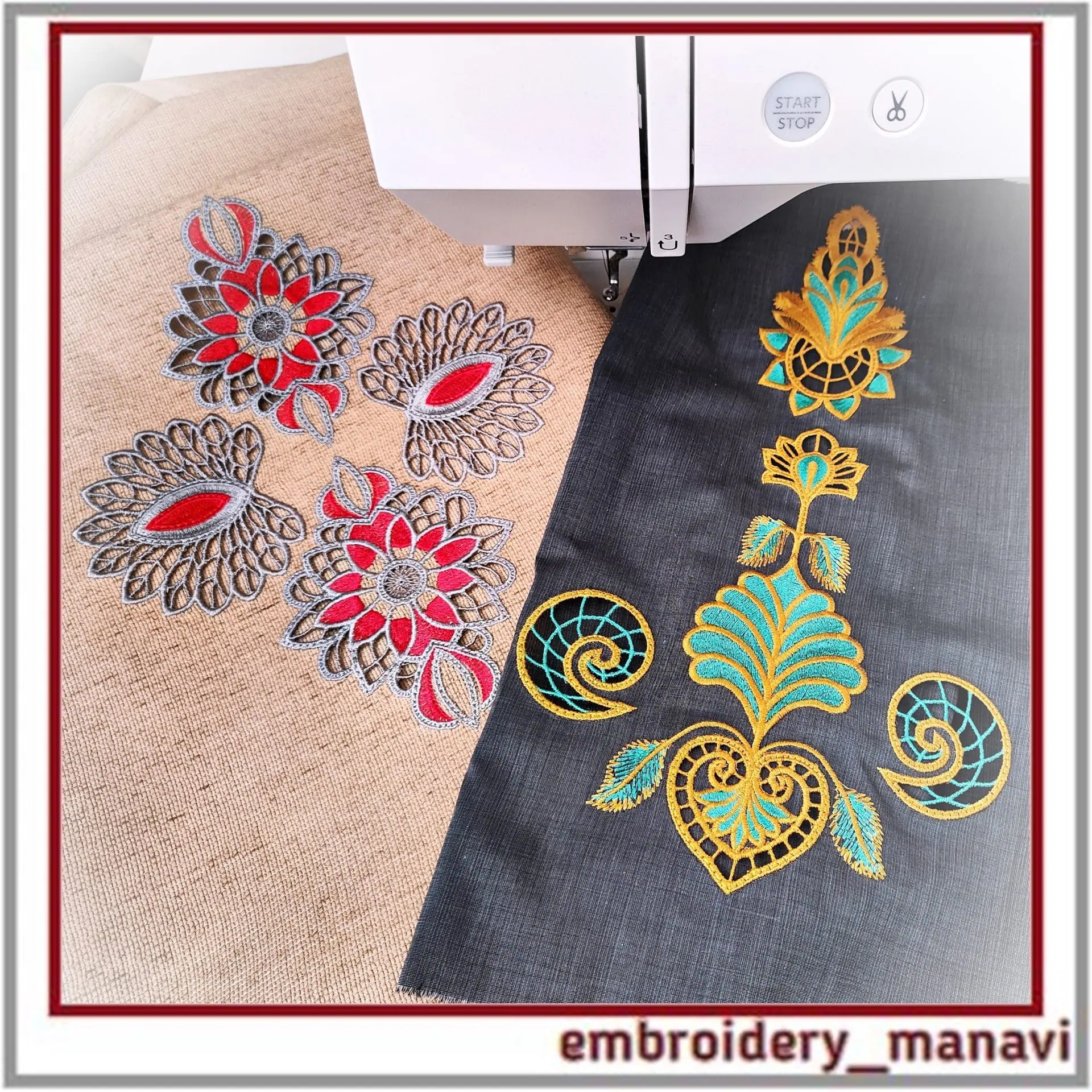 Carol Smith フラワー　複製画　額装 In the hoop Cutwork oriental style flowers, set of 6