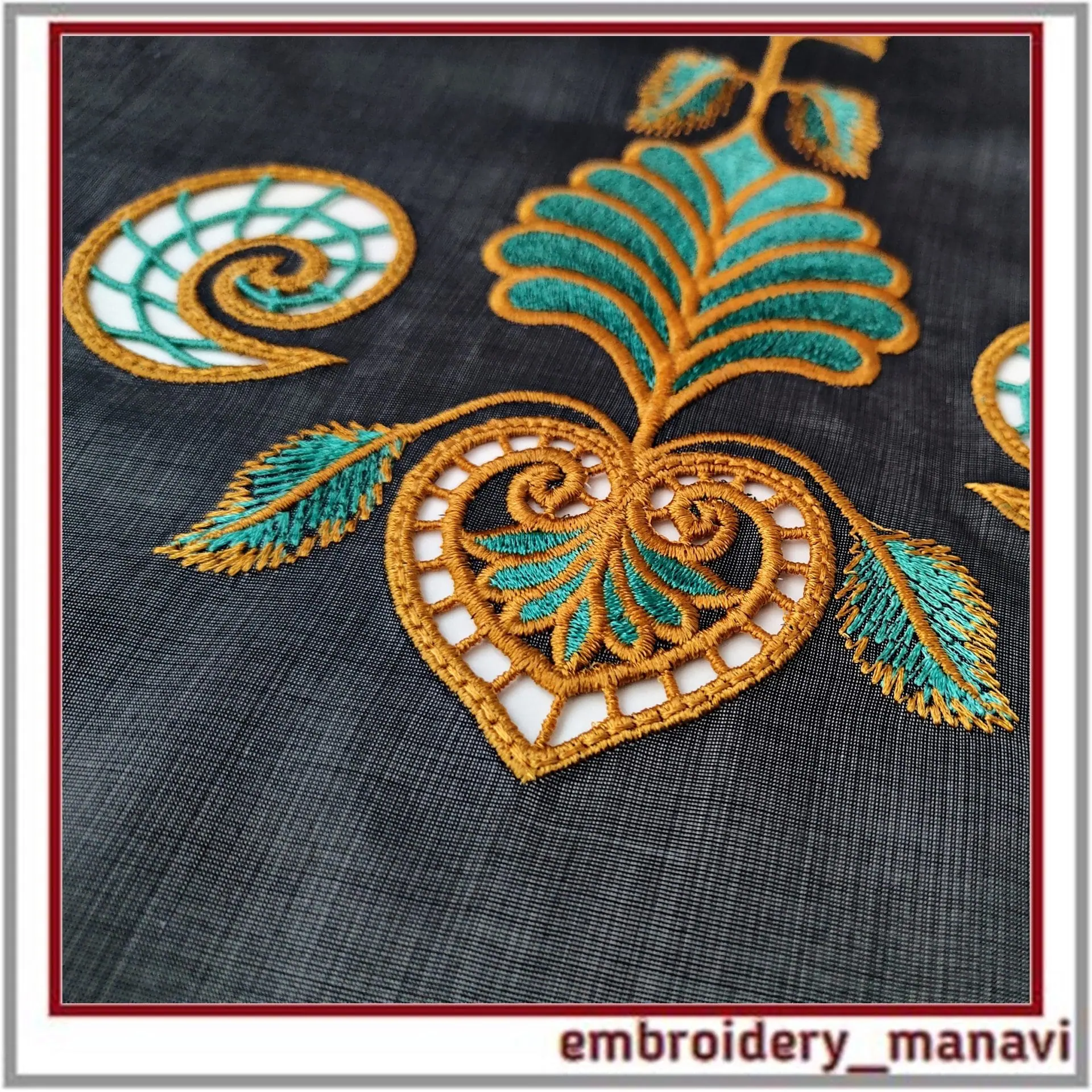 Carol Smith フラワー　複製画　額装 In the hoop Cutwork oriental style flowers, set of 6