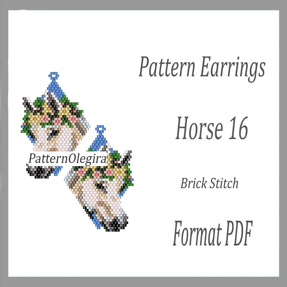 HORSE 16 Earrings bead pattern PDF Bead brick stitch pattern 1 Horse 16 Bead earrings pattern Horse beading pattern Bead earrings pattern Olegirabeadpatterns