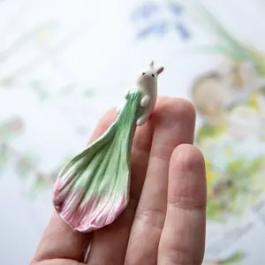 Enchanting decorative ceramic petal spoon with rabbit