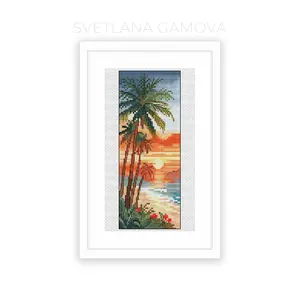 Bookmark Tropical Sunset Digital Cross Stitch Pattern