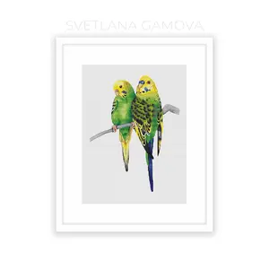 Green Budgies Digital Cross Stitch Pattern
