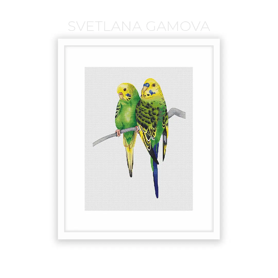 Green Budgies Digital Cross Stitch Pattern 1 Green Budgies Digital Cross Stitch Pattern