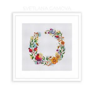 Pomegranate Wreath Digital Cross Stitch Pattern