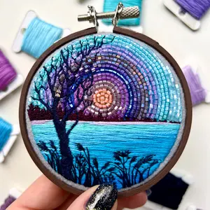Stillness, hand embroidery landscape