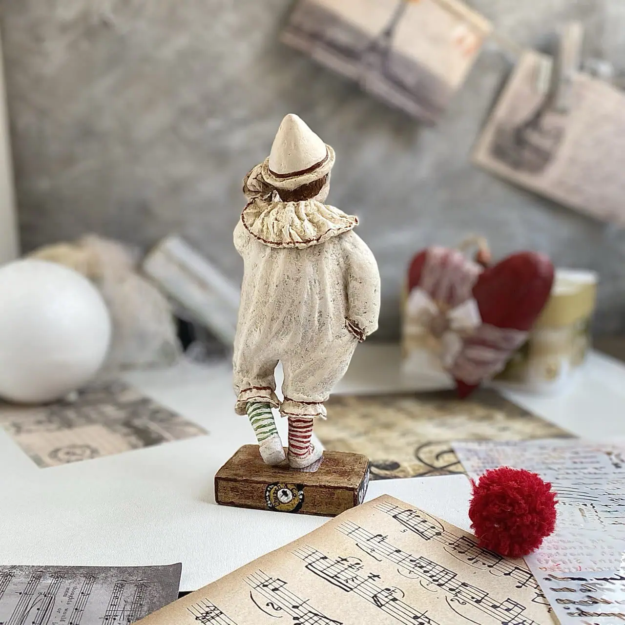 Vintage Pierrot: Handmade Papier-Mache Christmas Art Doll 3 photo 2025 05 12 16 11 42.jpg