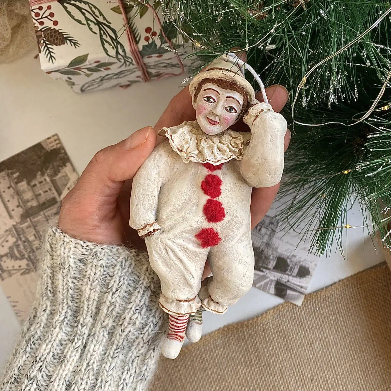 Vintage Pierrot: Handmade Papier-Mache Christmas Art Doll 5 photo 2025 05 12 16 12 15.jpg