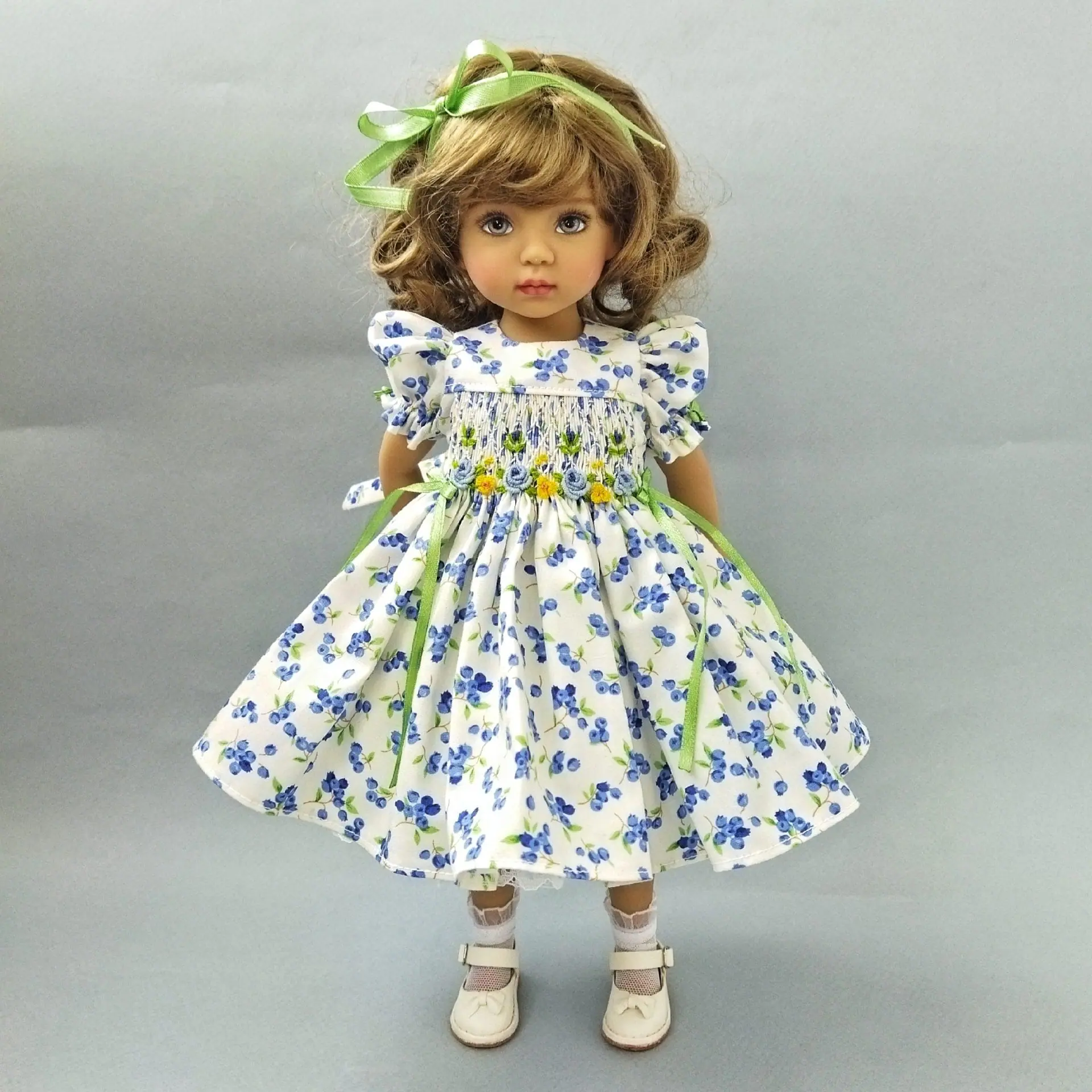 Little Darling blue berry smocked dress with embroidery Little Darling blue berry smocked dress with embroidery