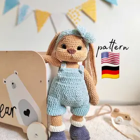 Crochet Bunny Pattern: Amigurumi Plush Rabbit with Overalls (PDF Pattern). Handmade crochet plushies. DIY amigurumi toy.Easy crochet pattern