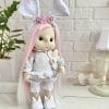 Handmade textile bunny doll 26 cm in full outfit with headband and plush bunny