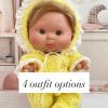 Yellow boucle romper for 26 cm doll Nines d'Onil with cotton lace trim