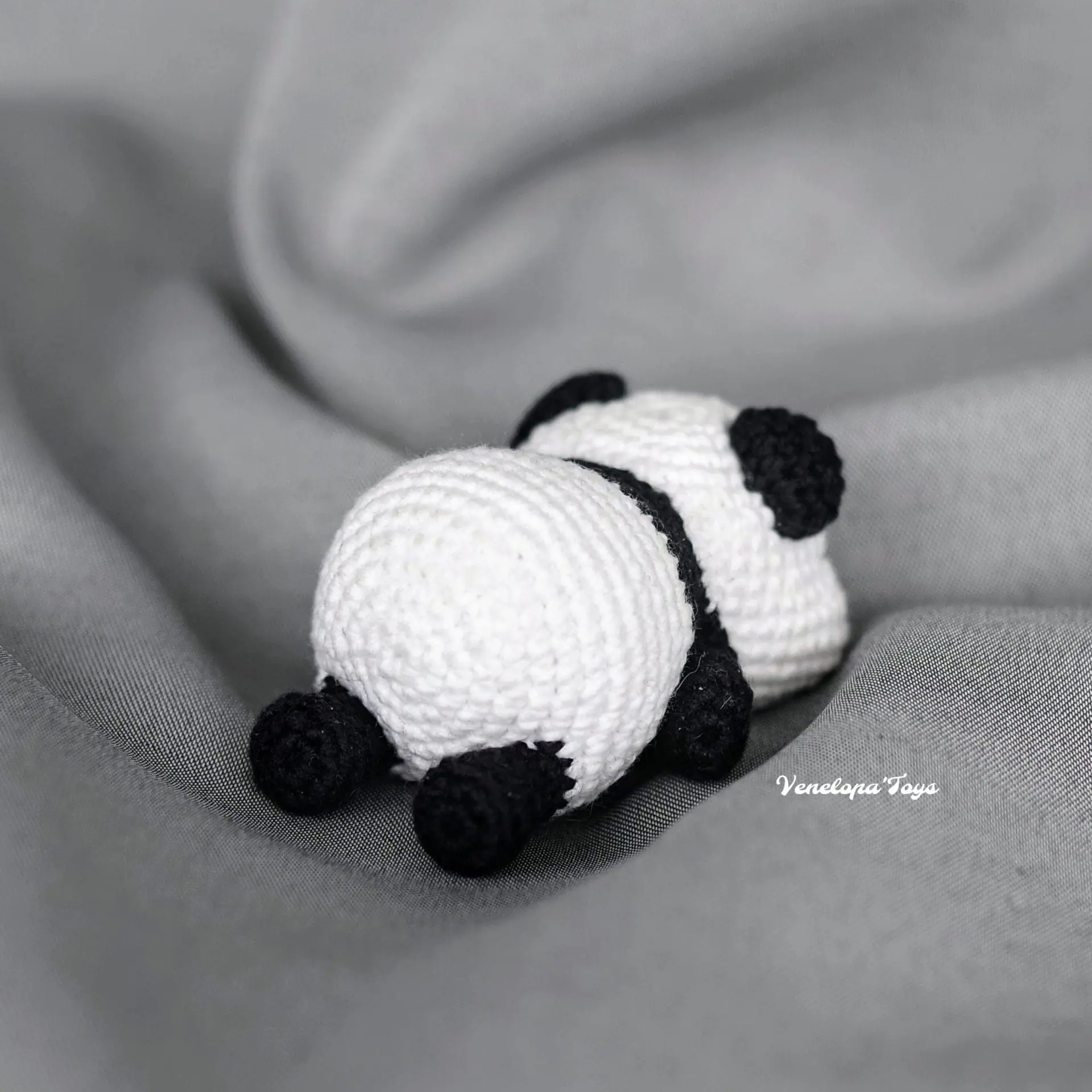 Tiny Crochet Panda Plush Amigurumi, Small Desk Buddy 3 soft crochet panda amigurumi on hand adorable miniature plush toy.jpg