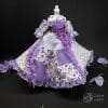 romantic handmade Blythe dress in soft purple with floral pattern and lace trims