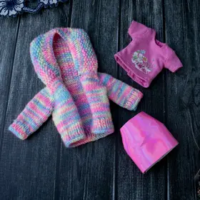 handmade hooded cardigan set for Blythe doll with t-shirt and mini skirt