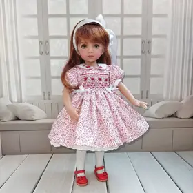 Little Darling pink flowers smocked embroidered dress