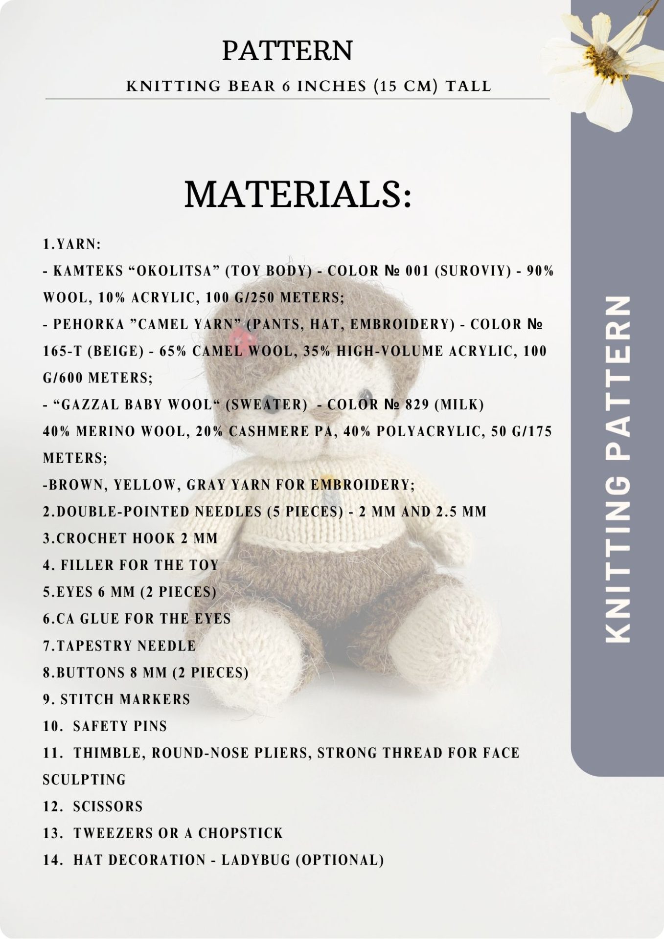 MINIATURE TEDDY BEAR WITH REMOVABLE OUTFIT – KNITTING PATTERN 1 knit bear pattern 2 10