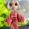 handmade red kimono outfit for Blythe dolls traditional Japanese style