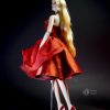 Handmade red dress for Fashion Royalty doll with lace bodice and layered skirt
