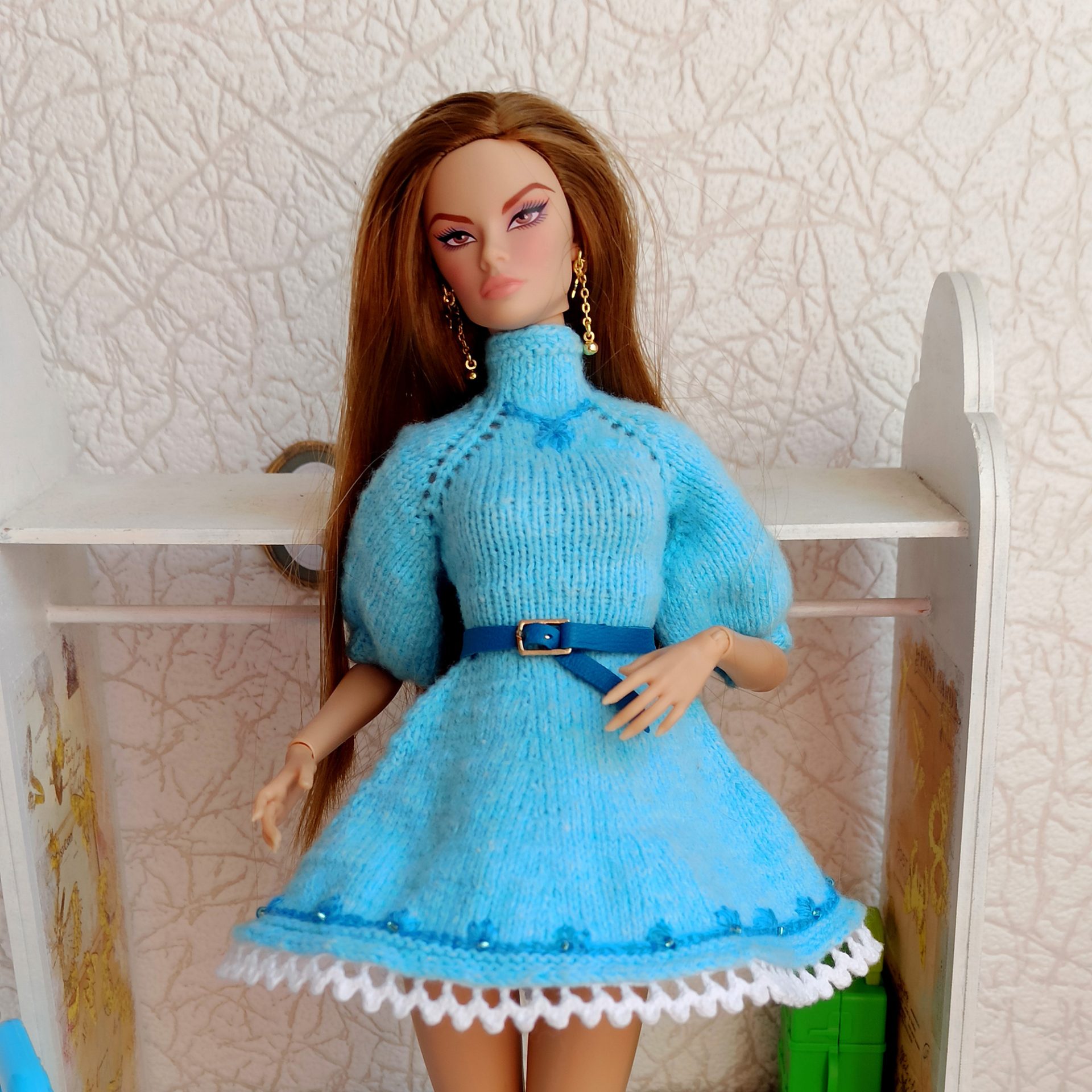 Hand Knitted Blue Dress for Integrity Toys Doll 2 Hand Knitted Blue Dress for Integrity Toys Doll