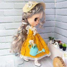 Mustard Floral Dress for Blythe Doll