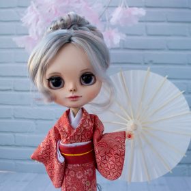 Daily Doll Shop - marketplace selling designer dolls, accessories and materials 107 Handmade Red Kimono Outfit for Blythe Dolls