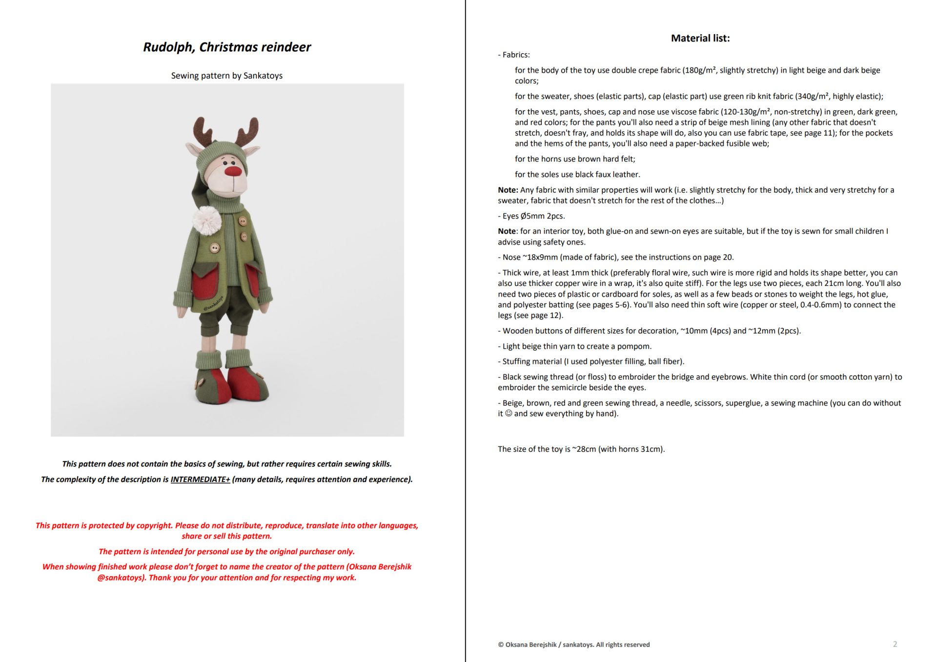 Christmas reindeer Rudolph sewing pattern and tutorial, Eng PDF 8 9