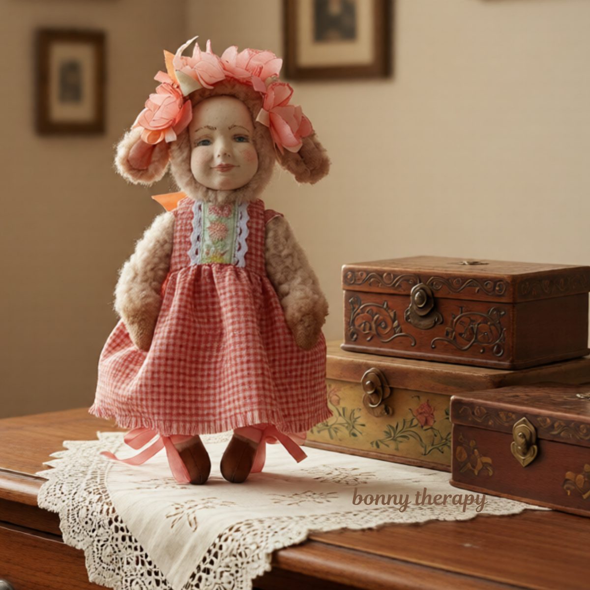 Little curly plush teddy doll 21cm tall. 3 teddy doll sheep