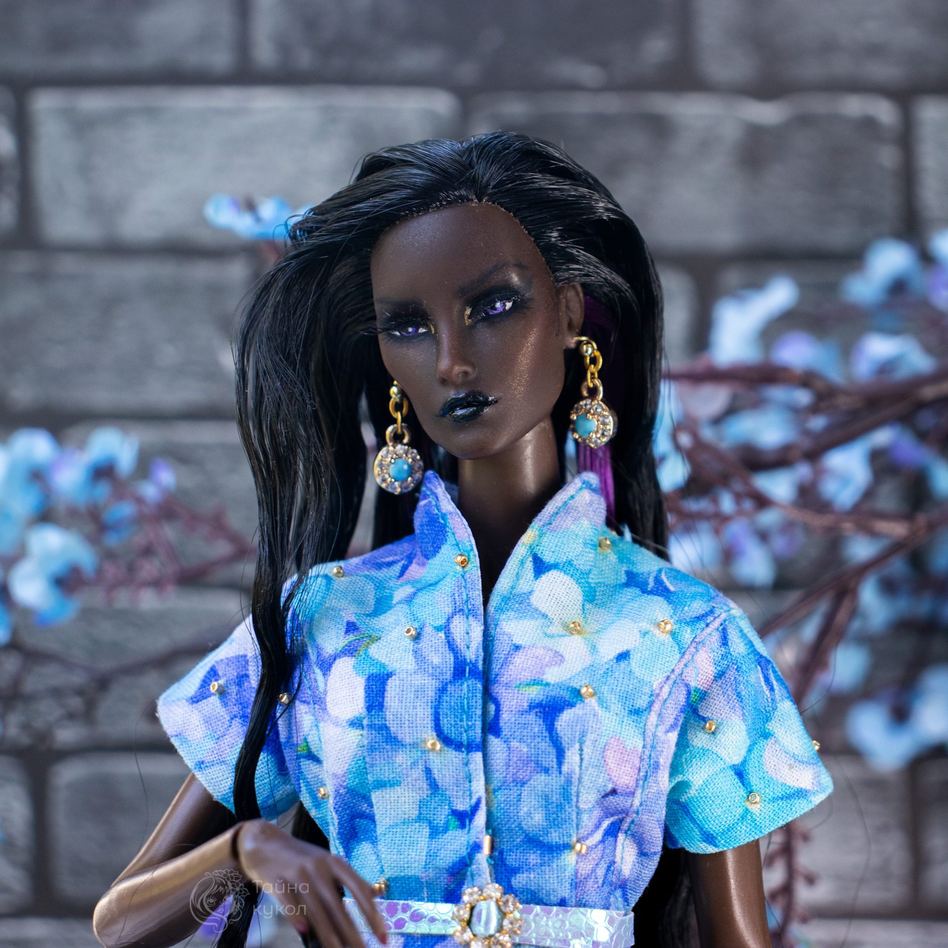 blue dress doll Floral Cotton for Fashion Doll Clothes for 18