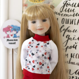 Ruby Red Doll in heart sweatshirt for Valentine day