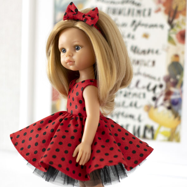 Paola Reina doll in a red polka dot dress