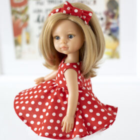 Paola Reina doll in a red dress with white polka dots