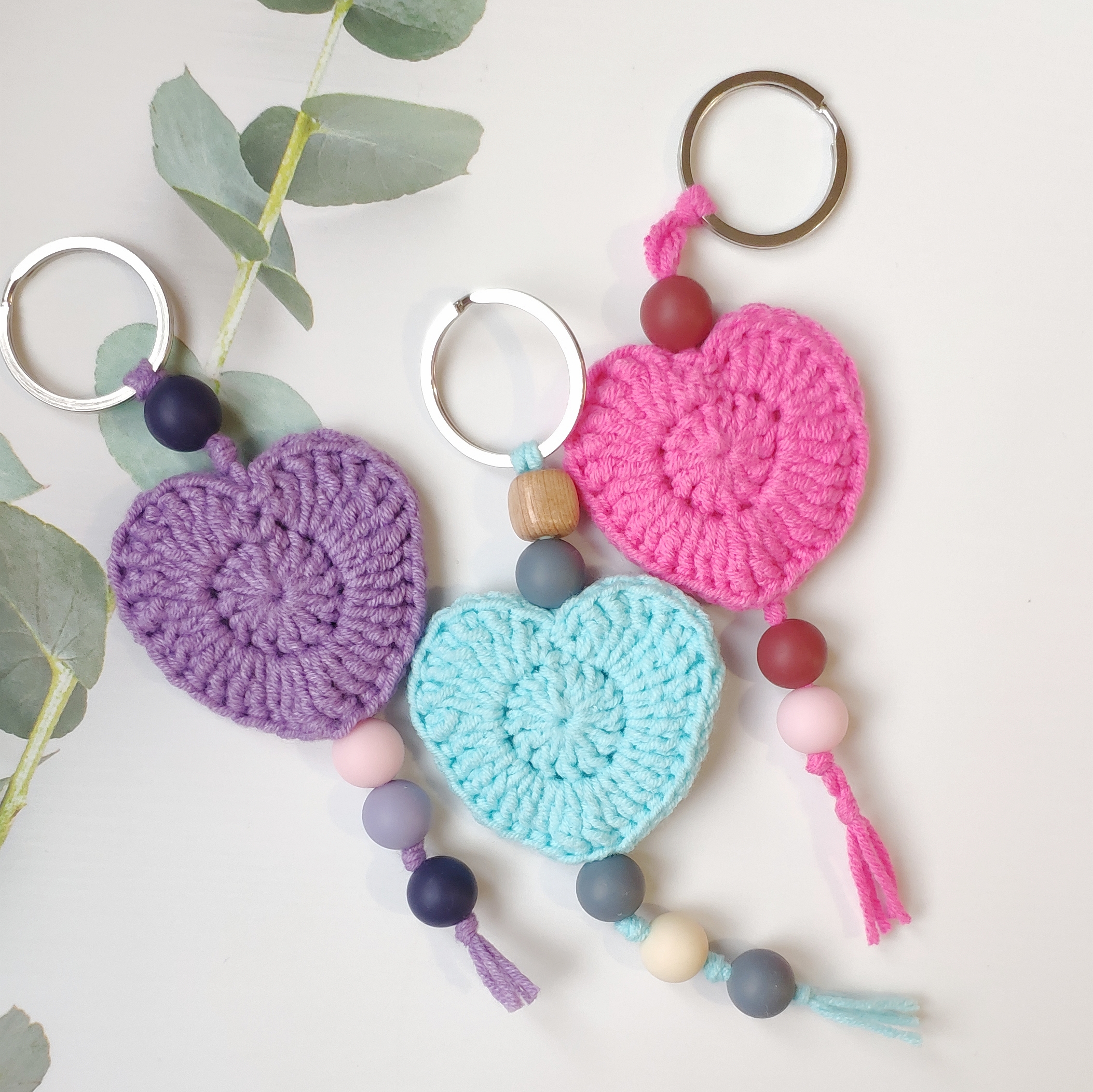 Crochet heart keychain free pattern