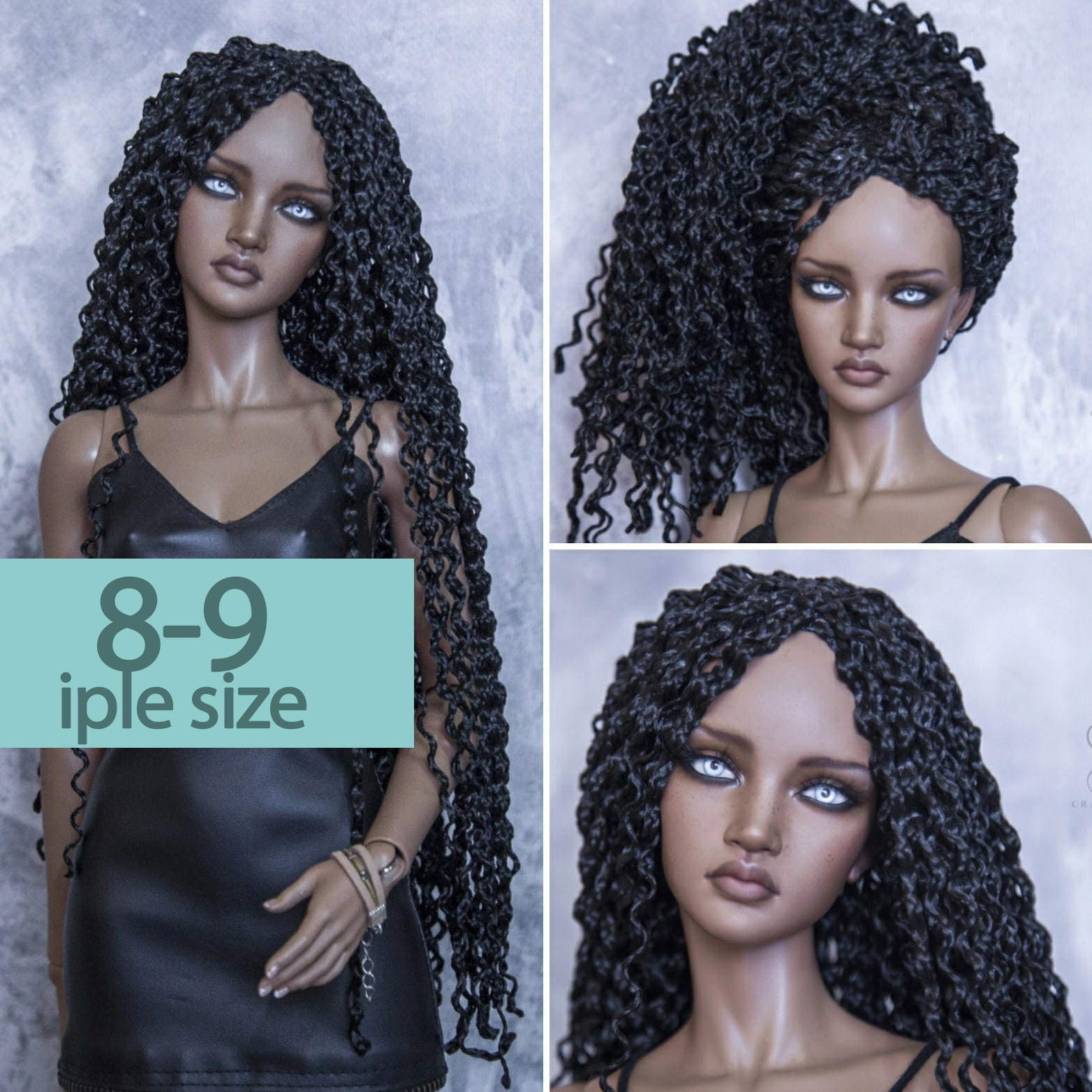 doll wig long curls with bangs size 8-9