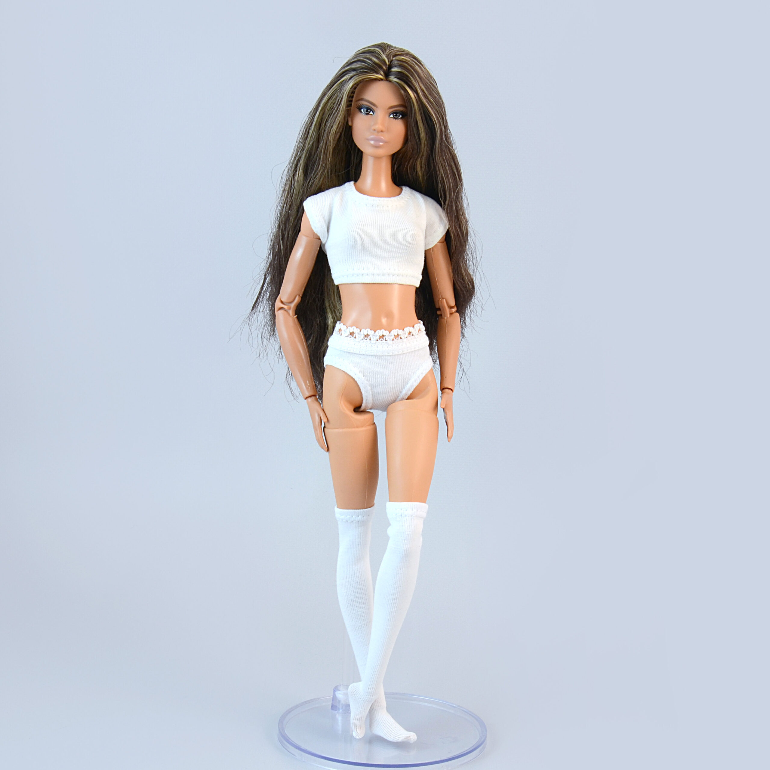 White underwear set for Barbie - top, panties, socks