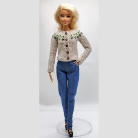 Beige cardigan with jacquard for Barbie doll