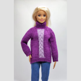 Purple knitted sweater for Barbie doll
