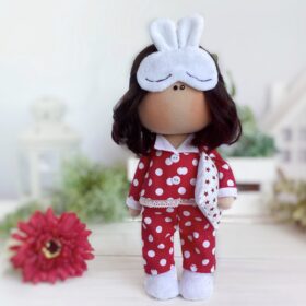 Doll in pajamas and a sleep mask with a pillow Textile tilde doll