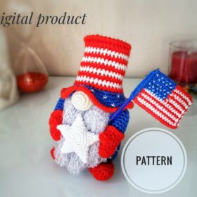 Patriotic gnome with flag amigurumi crochet pattern, American gnome