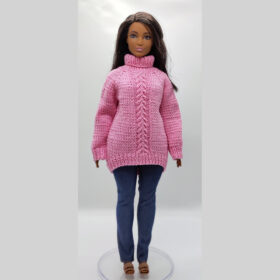 Pink oversize sweater for Barbie doll.
