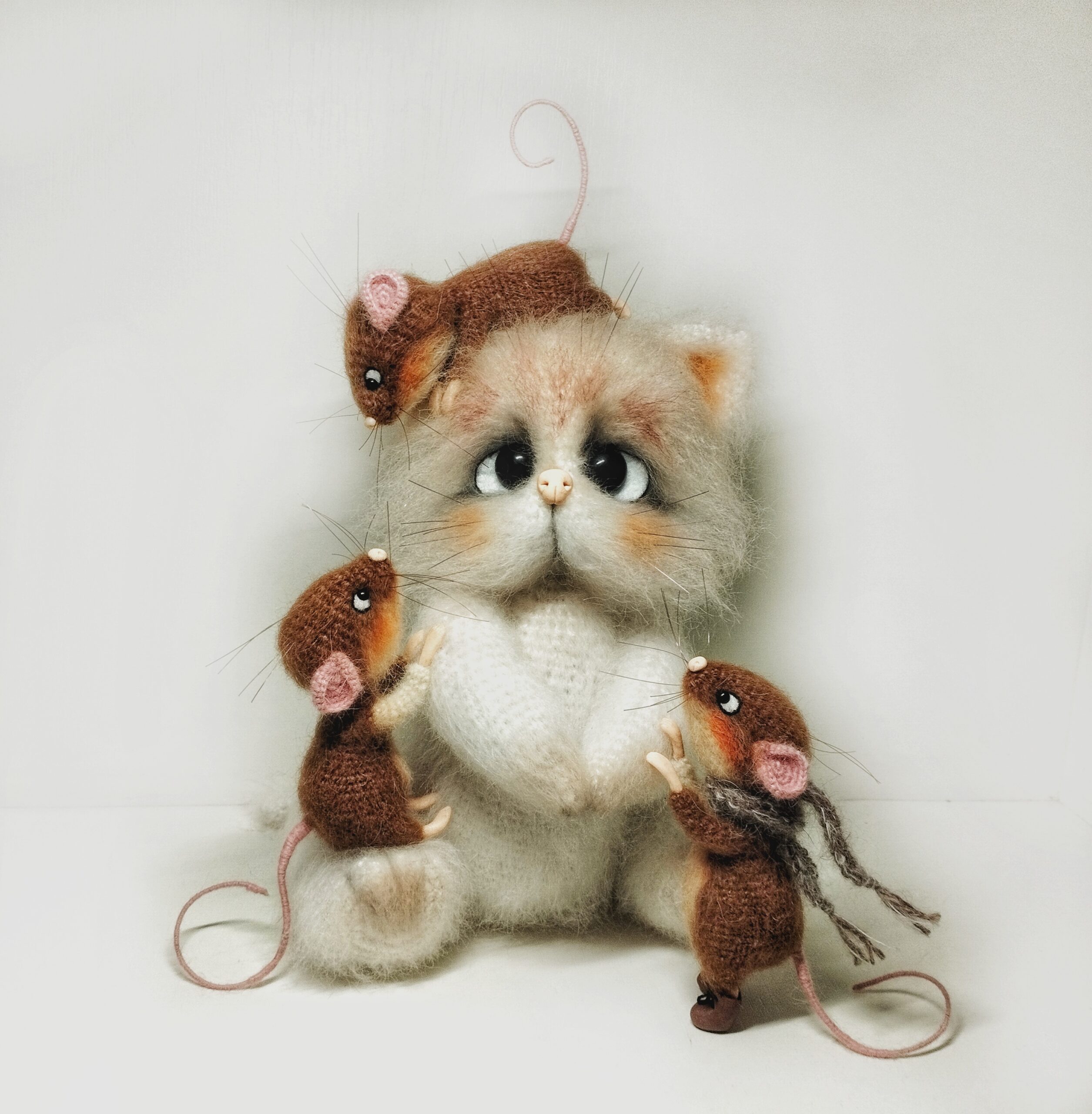 Cat and mouse crochet funny toy handmade