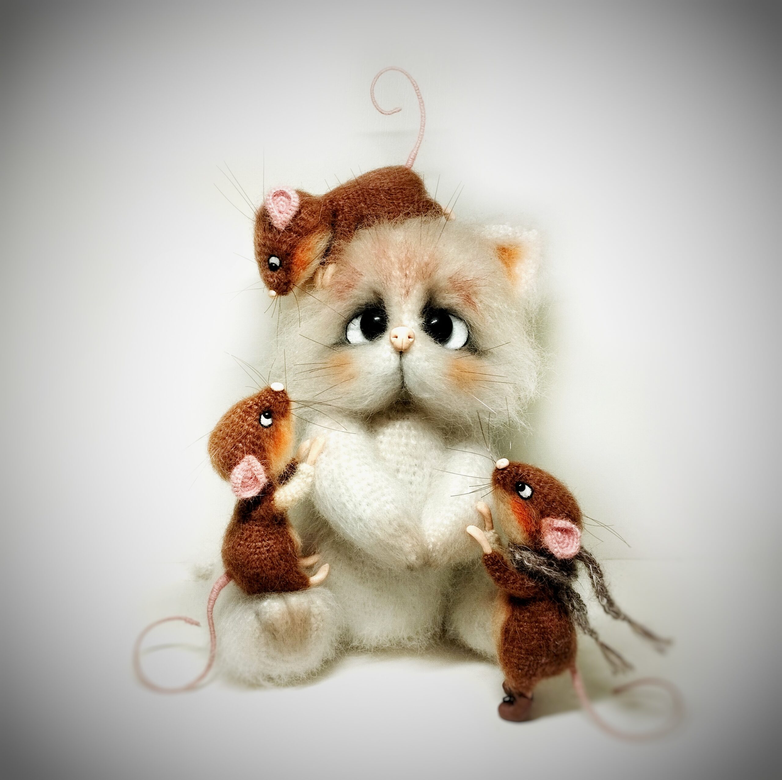 Cat and mouse crochet funny toy handmade